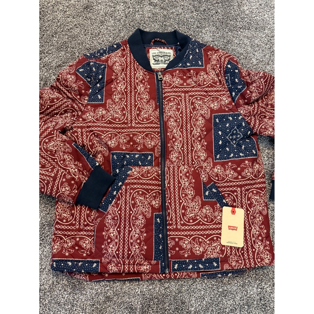 Levis Mens Quilted Bandana Patchwork Bomber Jacket Red Navy XL LM2RP282